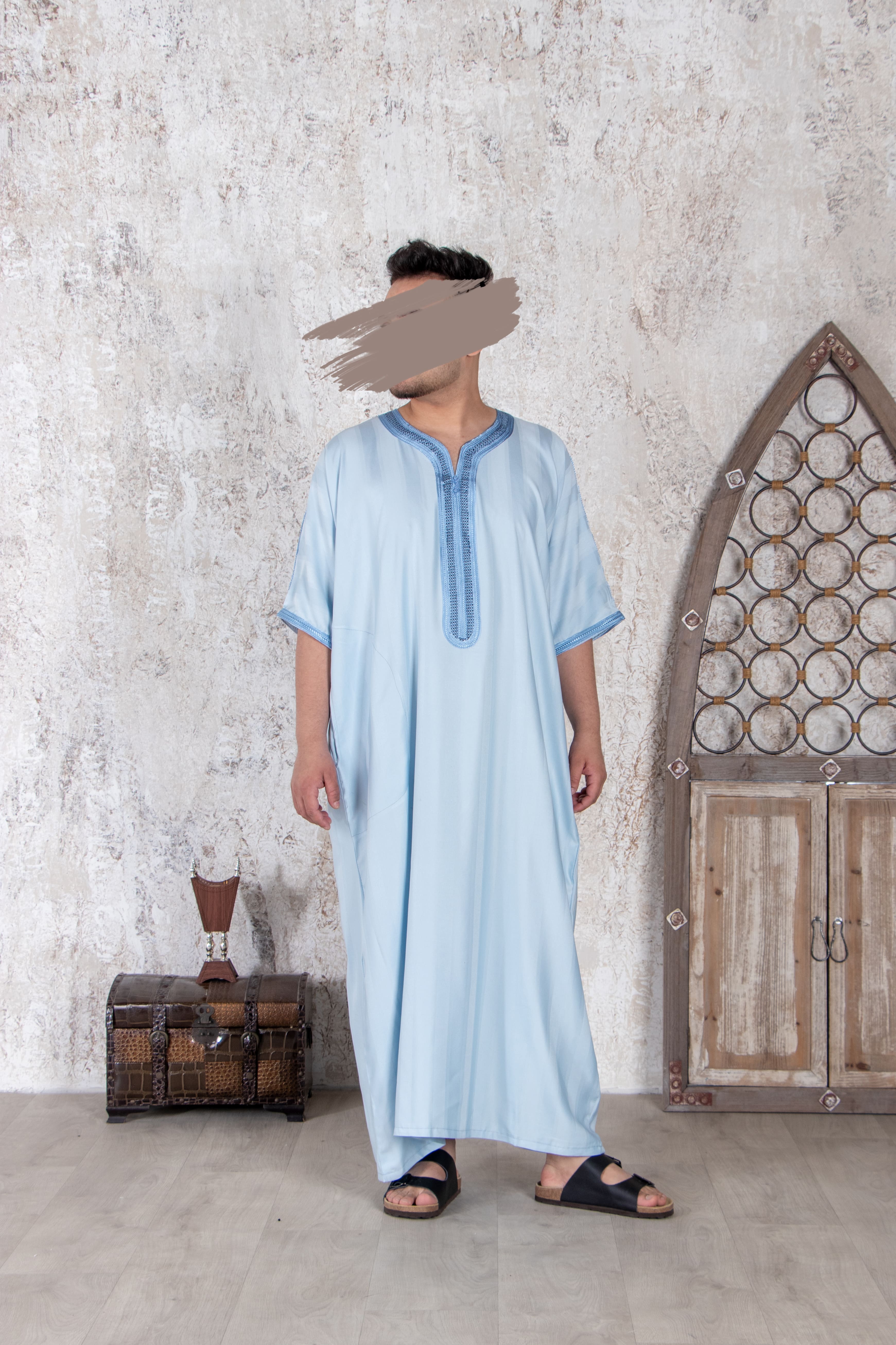 Moroccan Light Blue Thobe - Jalabiya - Muslim Lifestyle Store