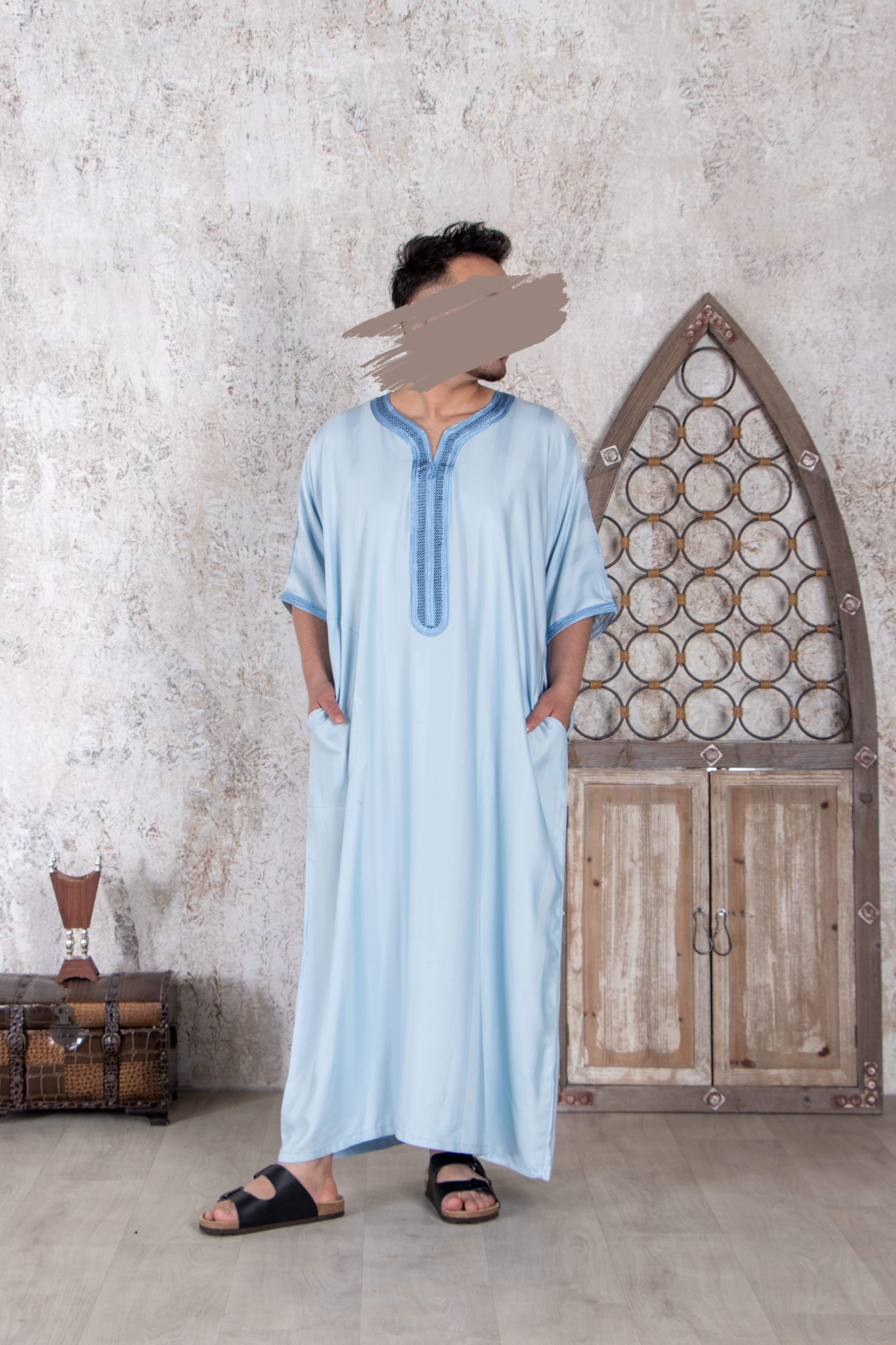 Moroccan Light Blue Thobe - Jalabiya - Muslim Lifestyle Store