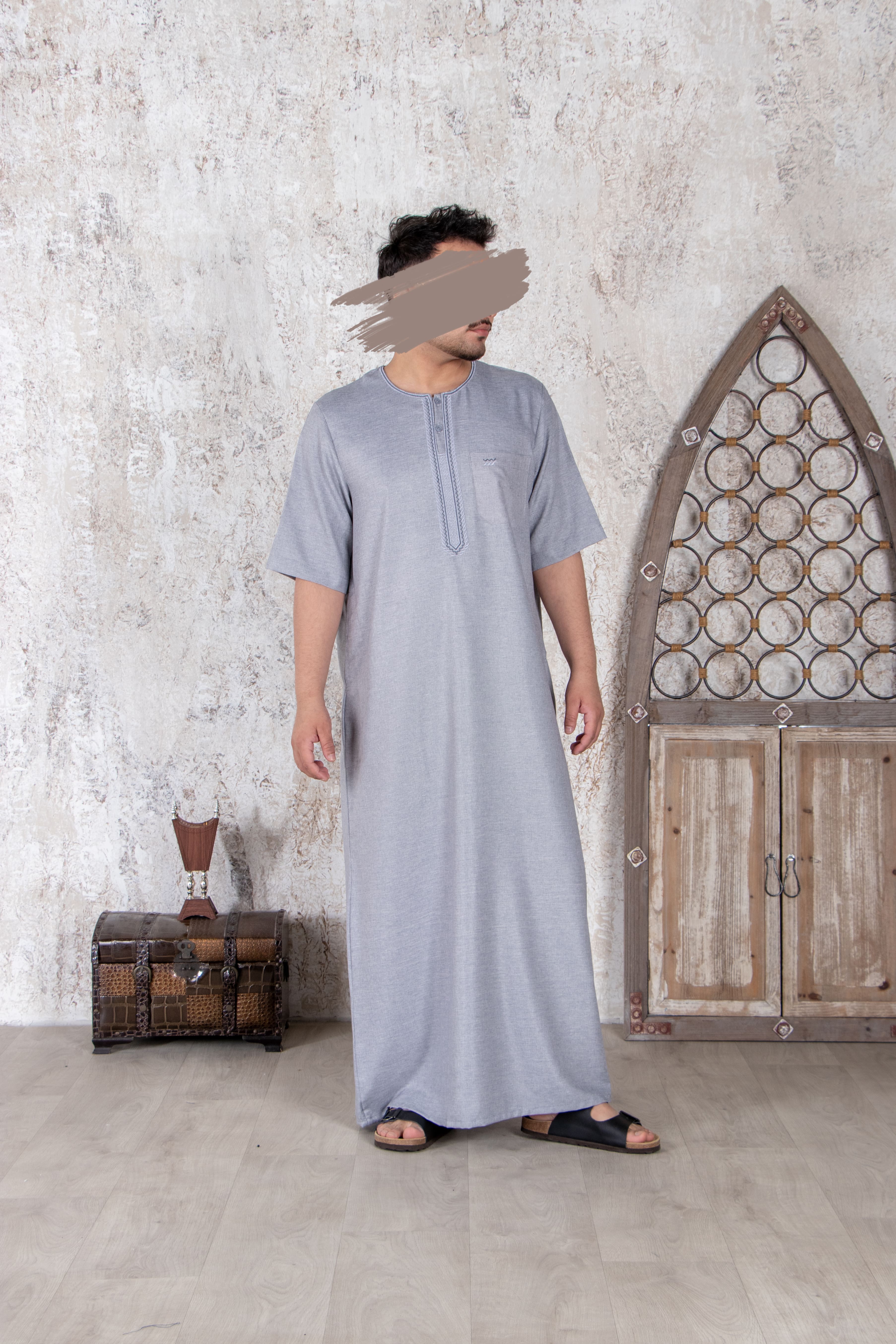 Fancy Cool Grey Moroccan Thobe - Jalabiya - Muslim Lifestyle Store