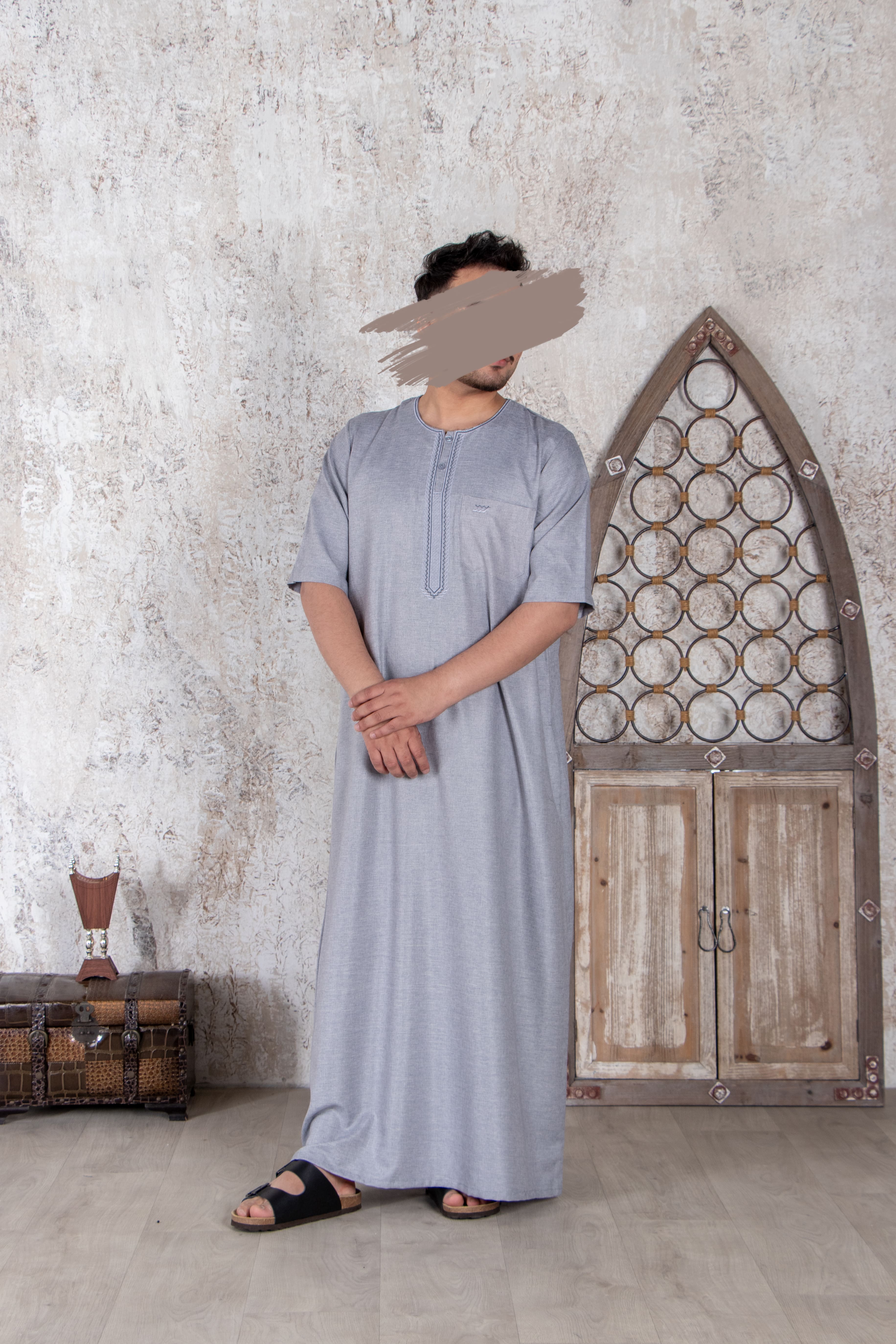 Fancy Cool Grey Moroccan Thobe - Jalabiya - Muslim Lifestyle Store