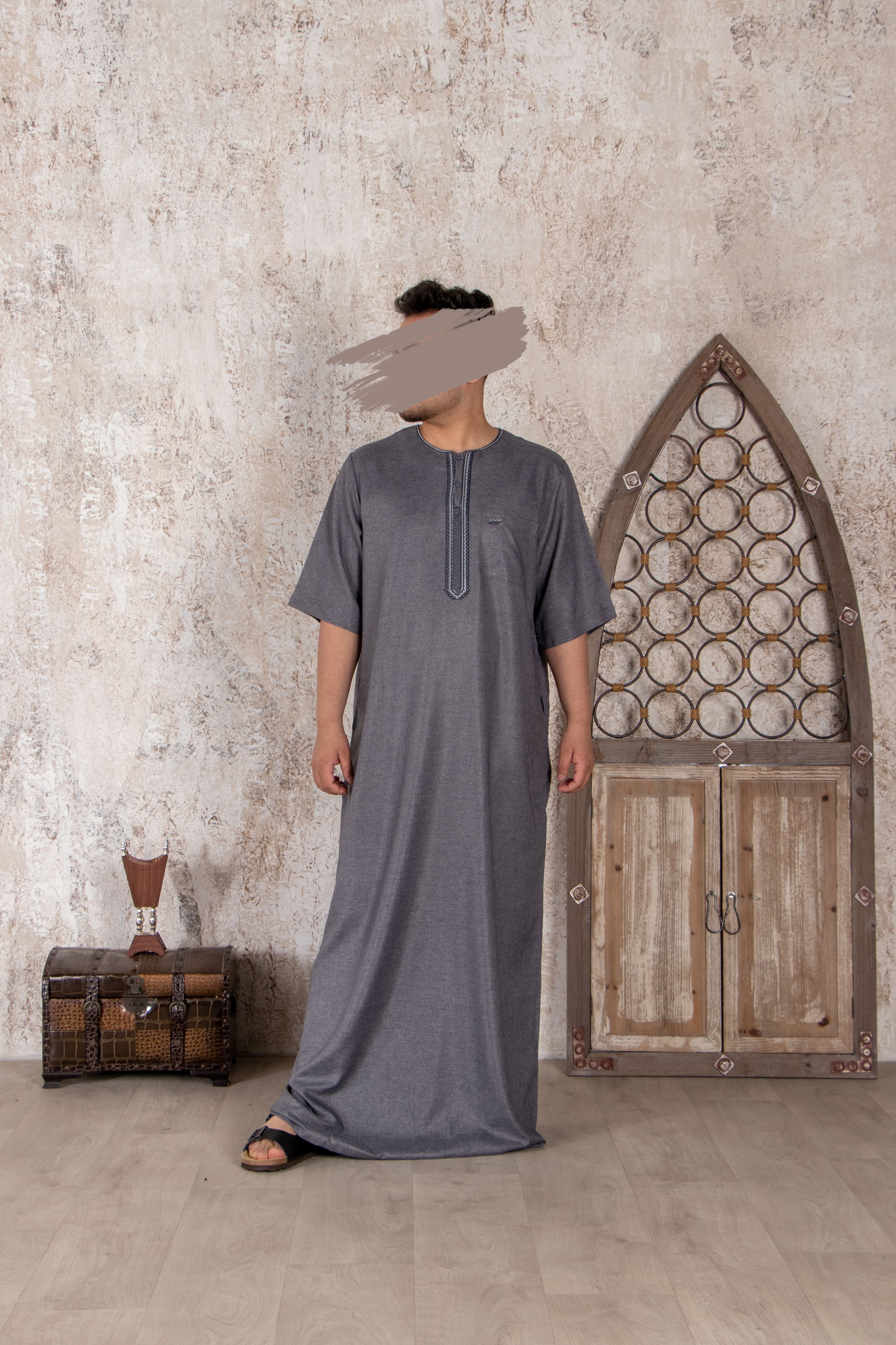 Fancy Shark Grey Moroccan Thobe - Jalabiya - Muslim Lifestyle Store