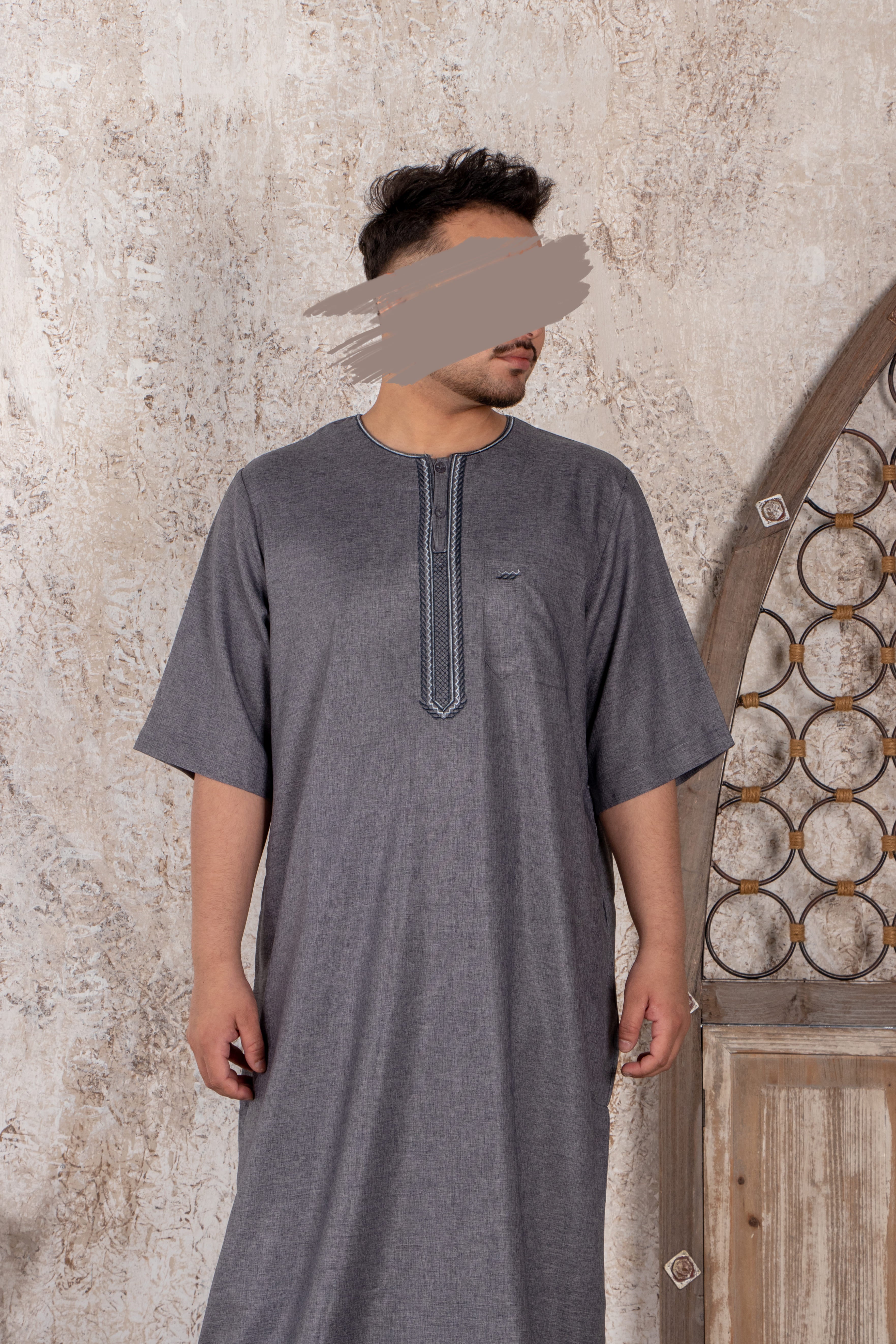 Fancy Shark Grey Moroccan Thobe - Jalabiya - Muslim Lifestyle Store
