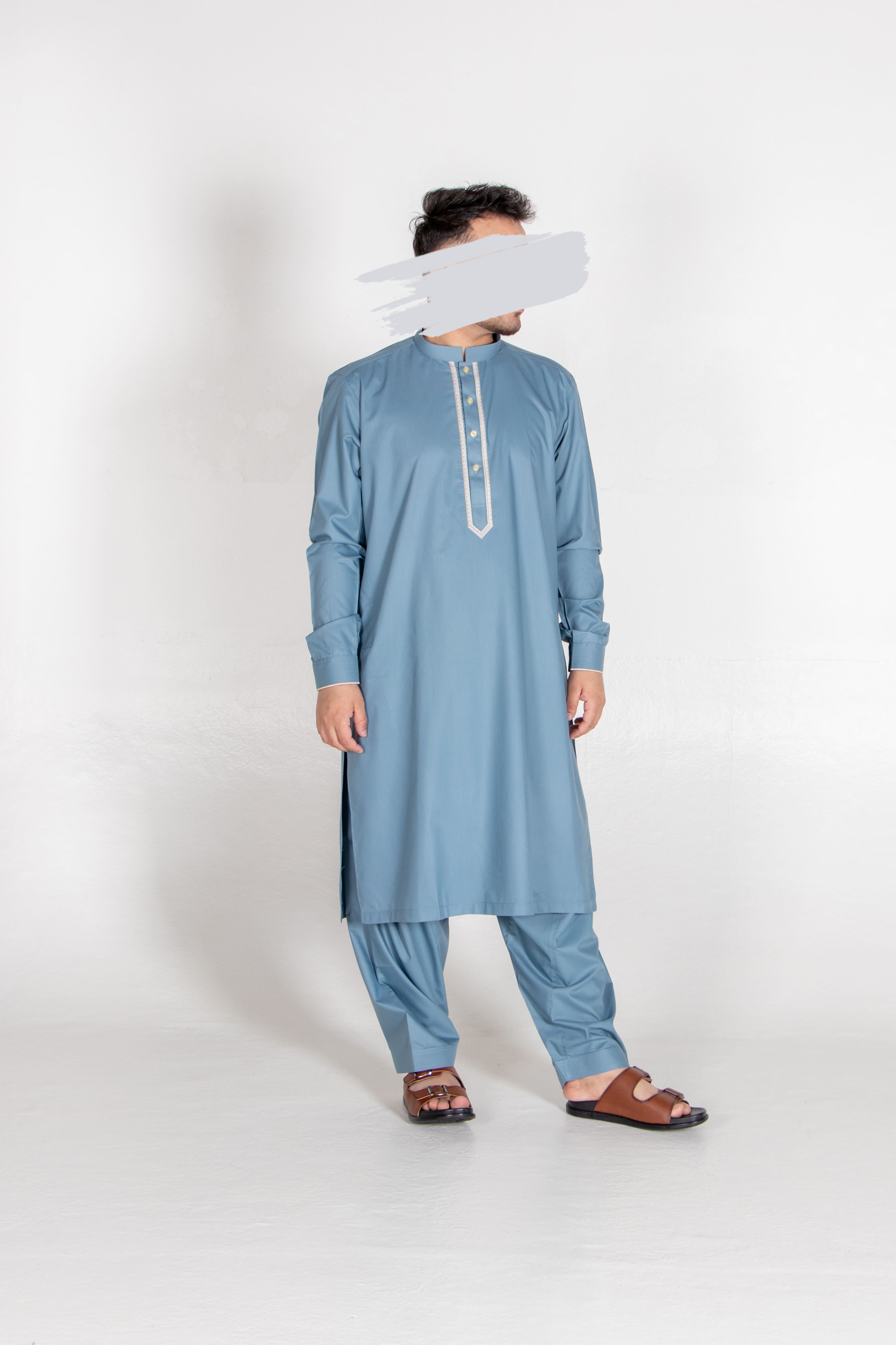 Blue Gray Shalwar Kameez - Shalwar Kameez - Muslim Lifestyle Store