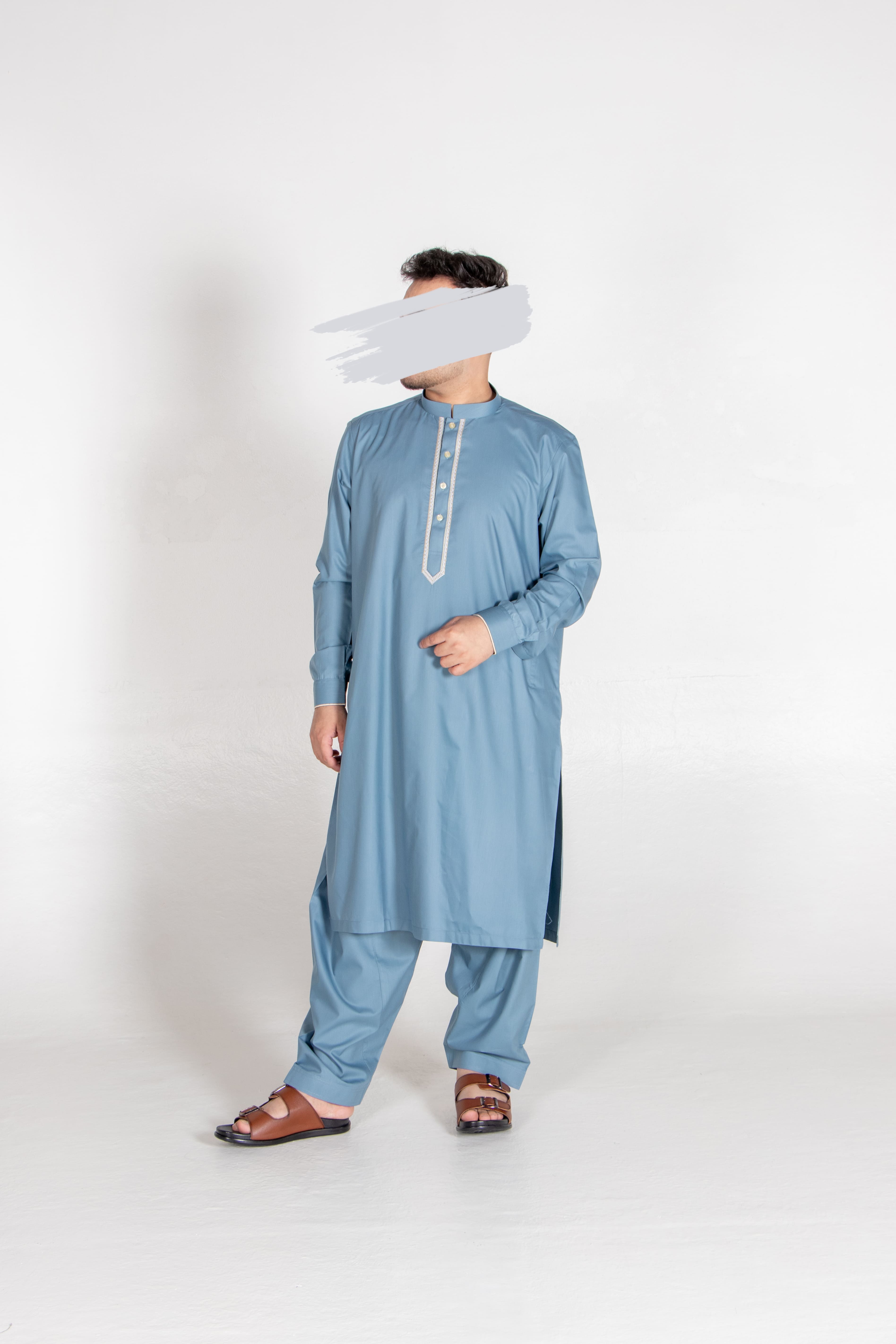 Blue Gray Shalwar Kameez - Shalwar Kameez - Muslim Lifestyle Store