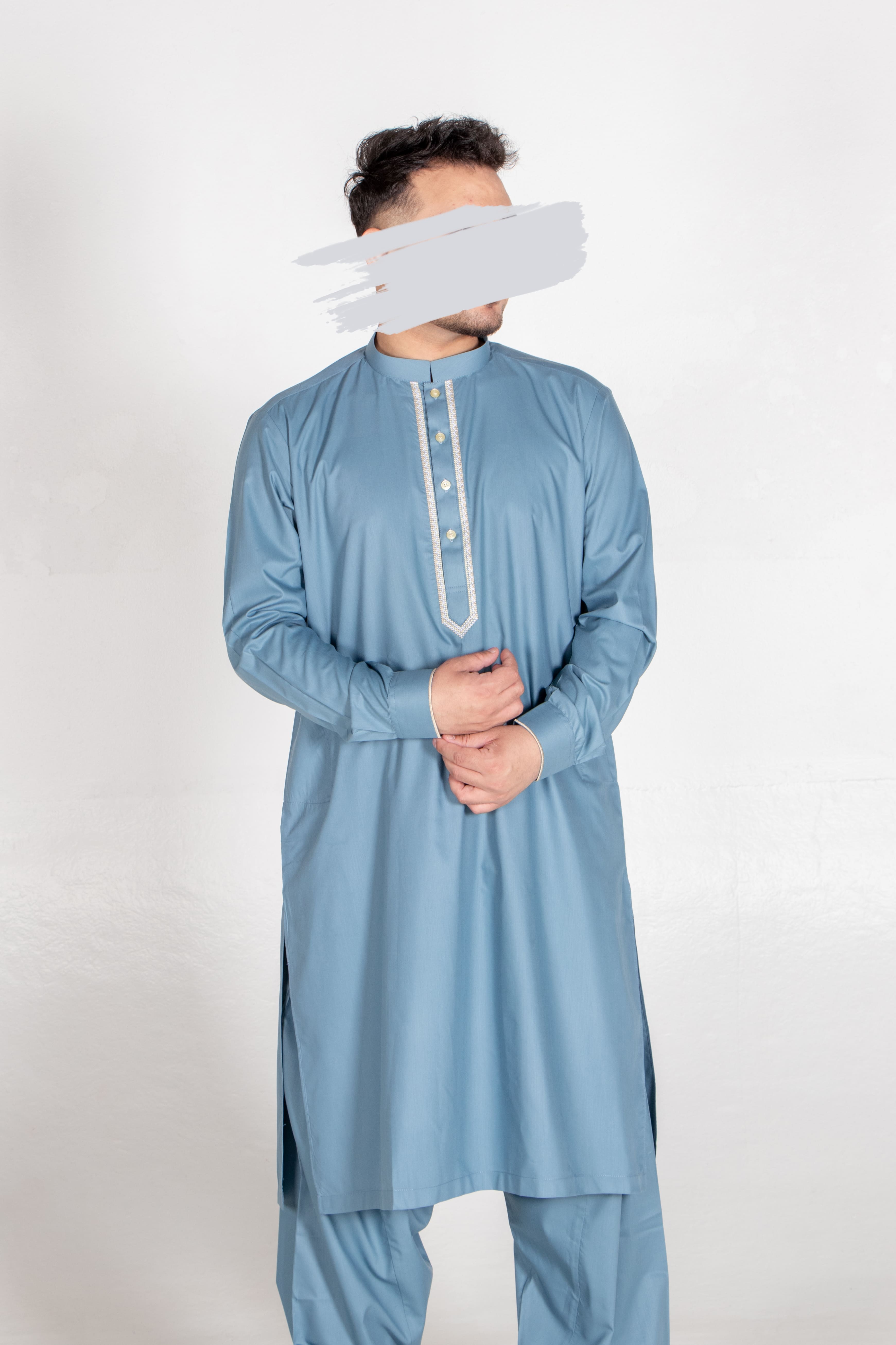 Blue Gray Shalwar Kameez - Shalwar Kameez - Muslim Lifestyle Store