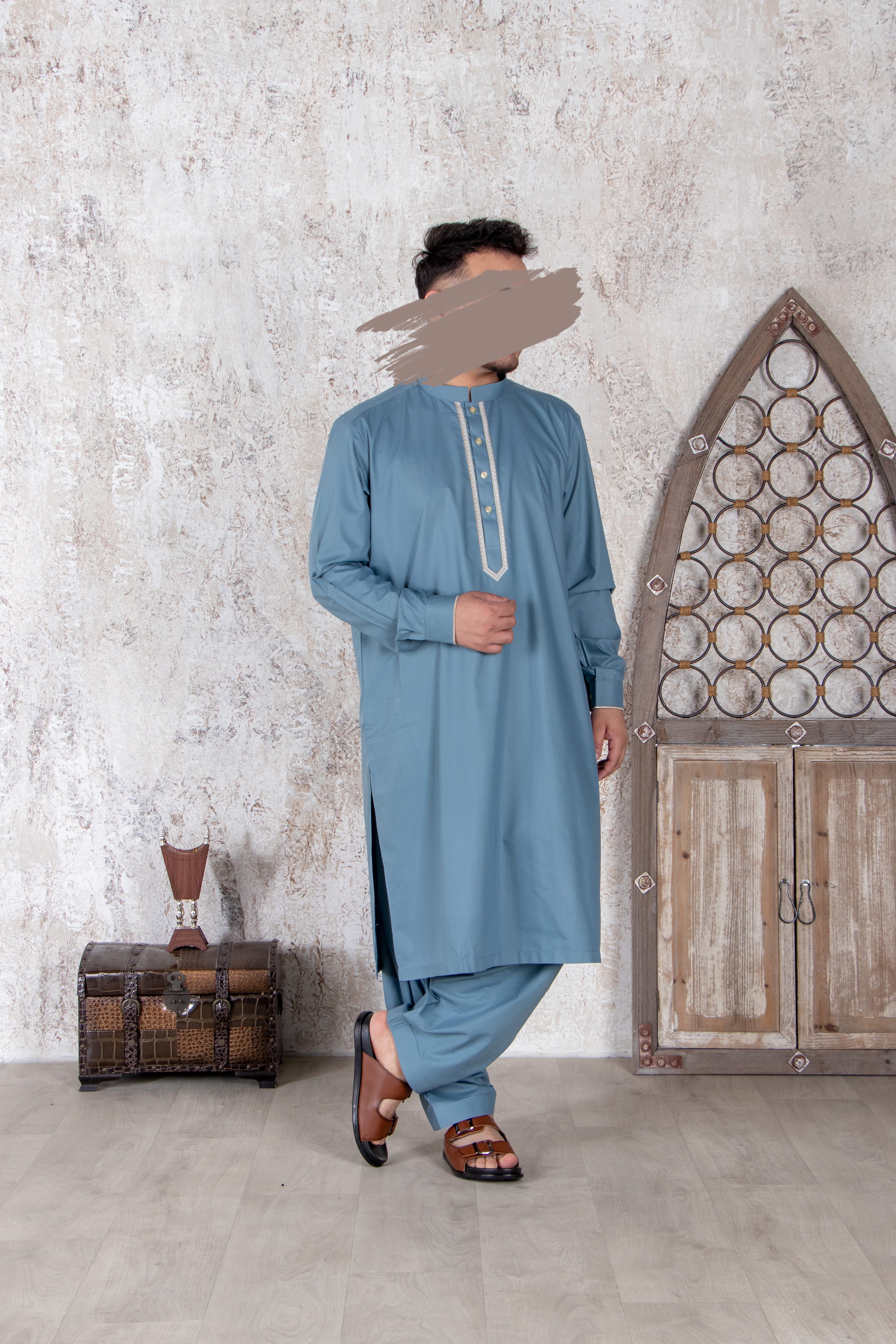 Blue Gray Shalwar Kameez - Shalwar Kameez - Muslim Lifestyle Store