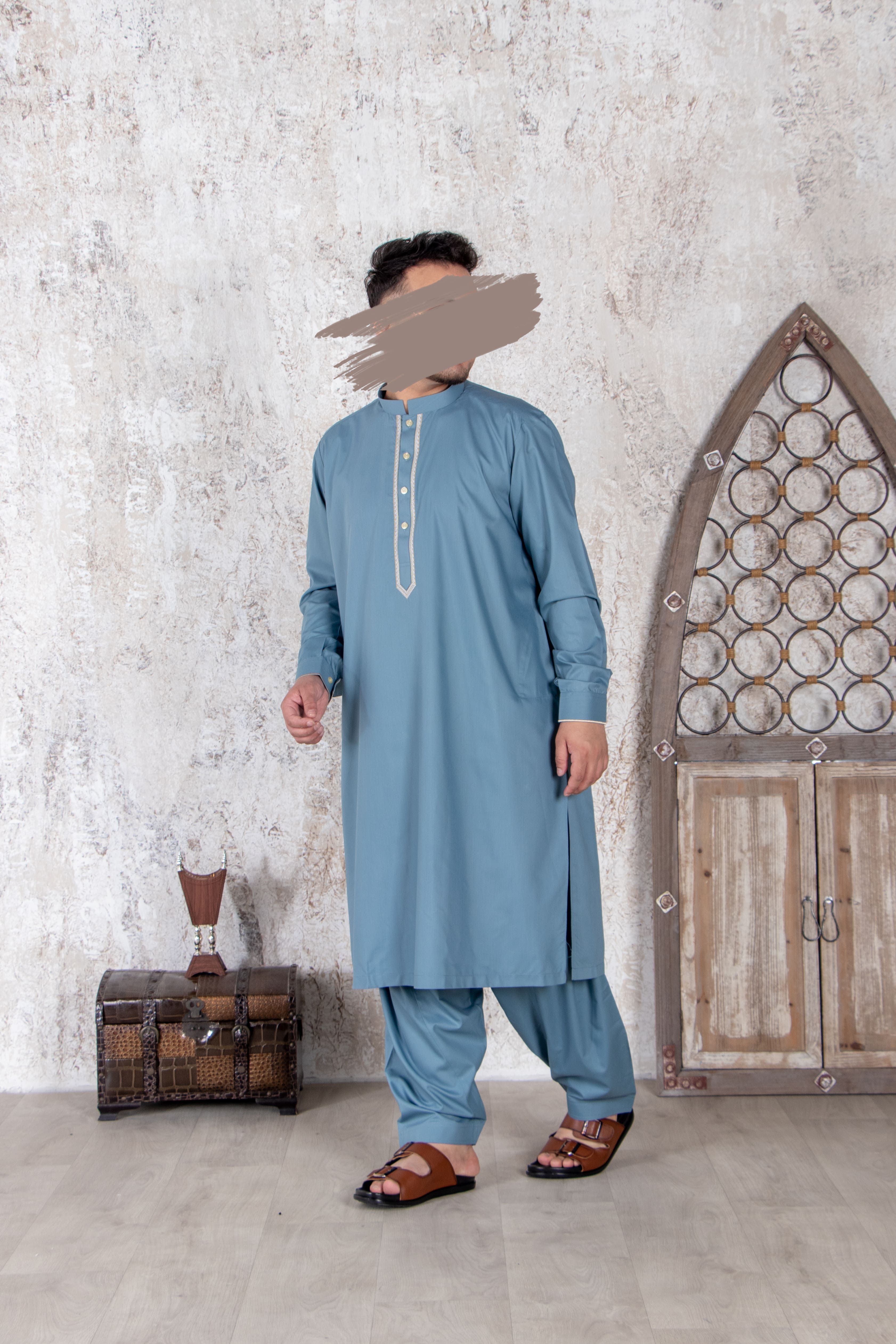 Blue Gray Shalwar Kameez - Shalwar Kameez - Muslim Lifestyle Store