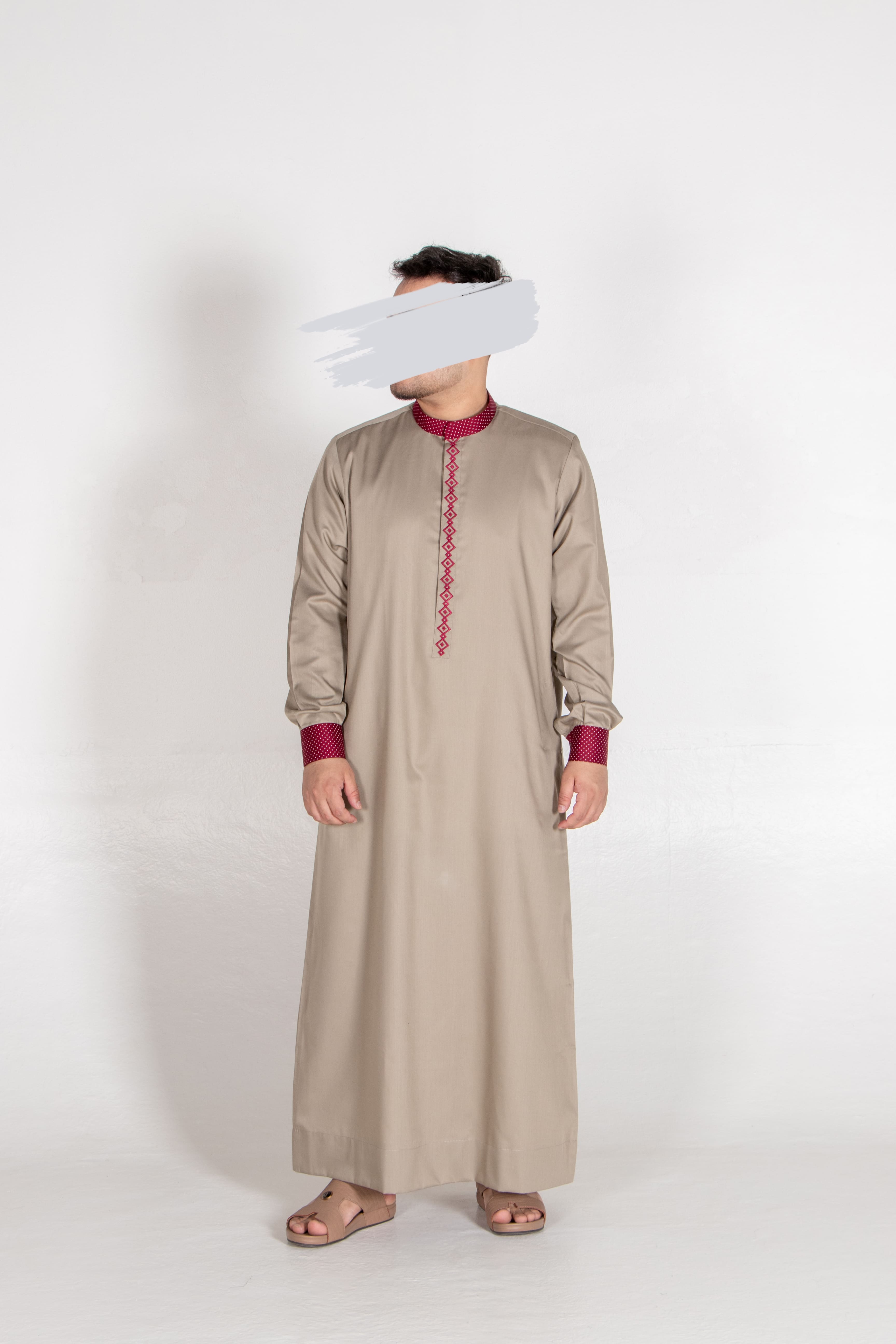 Khaki Maroon Thobe - Exclusive Thobe - Muslim Lifestyle Store