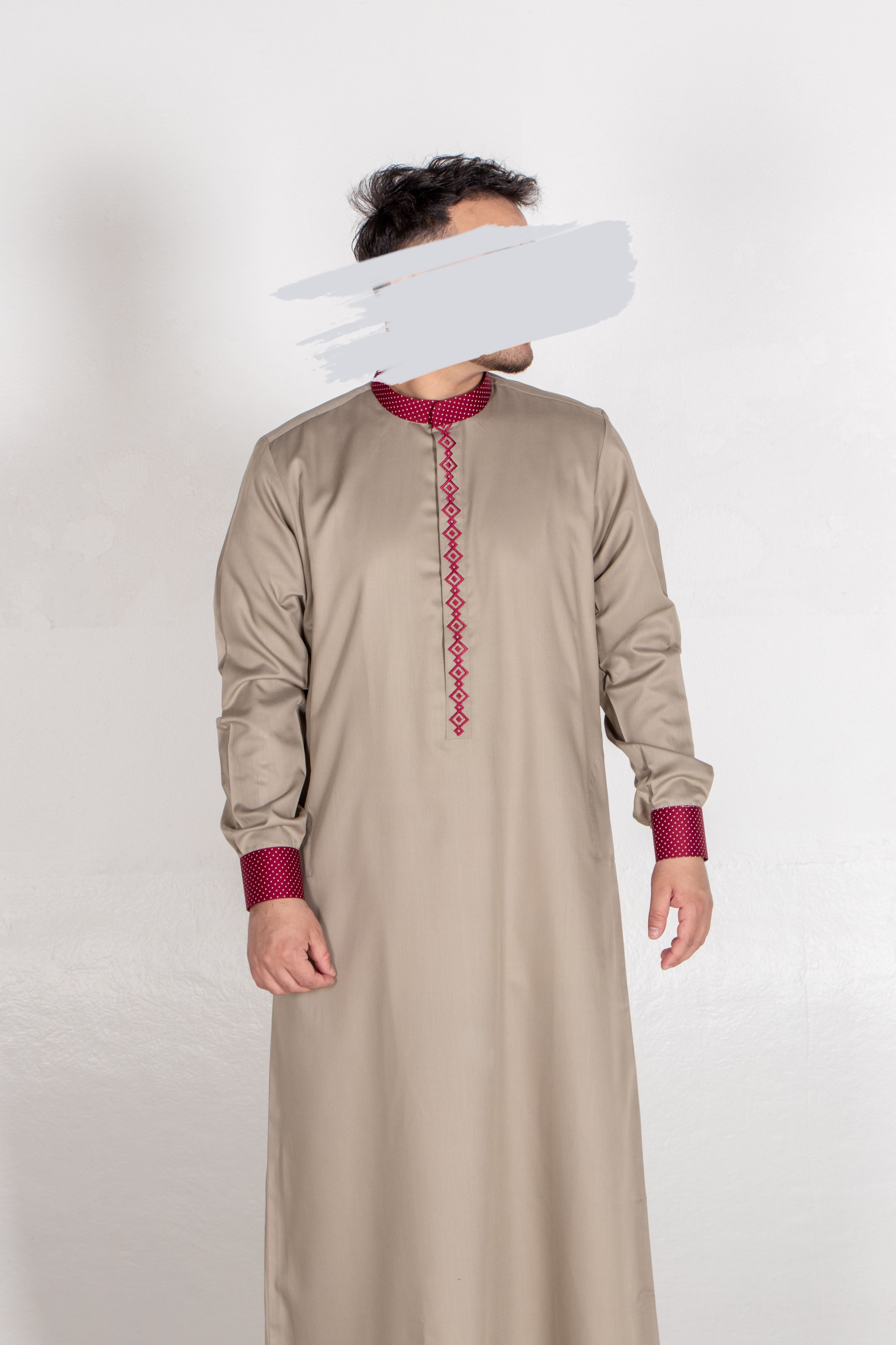 Khaki Maroon Thobe - Exclusive Thobe - Muslim Lifestyle Store