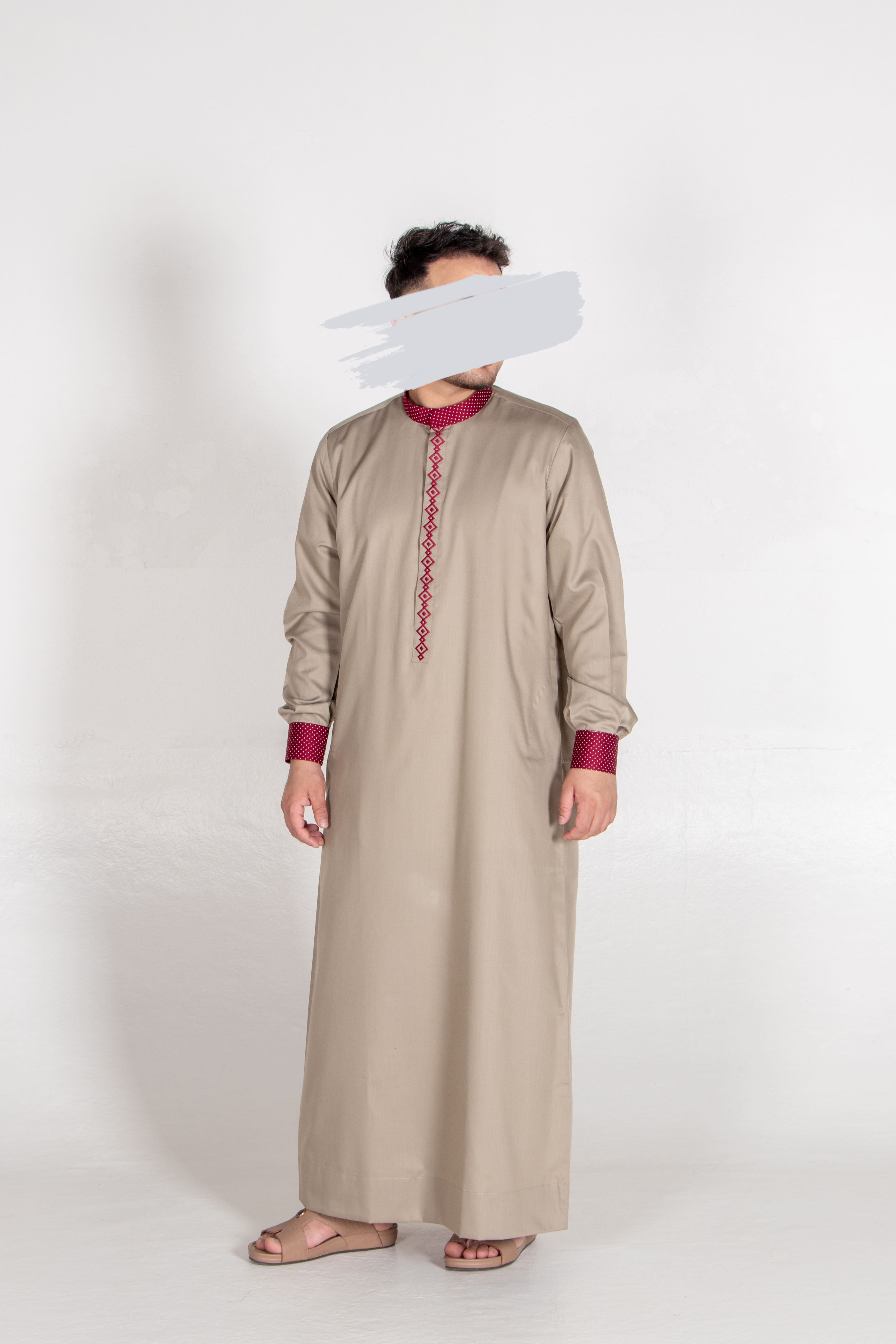 Khaki Maroon Thobe - Exclusive Thobe - Muslim Lifestyle Store