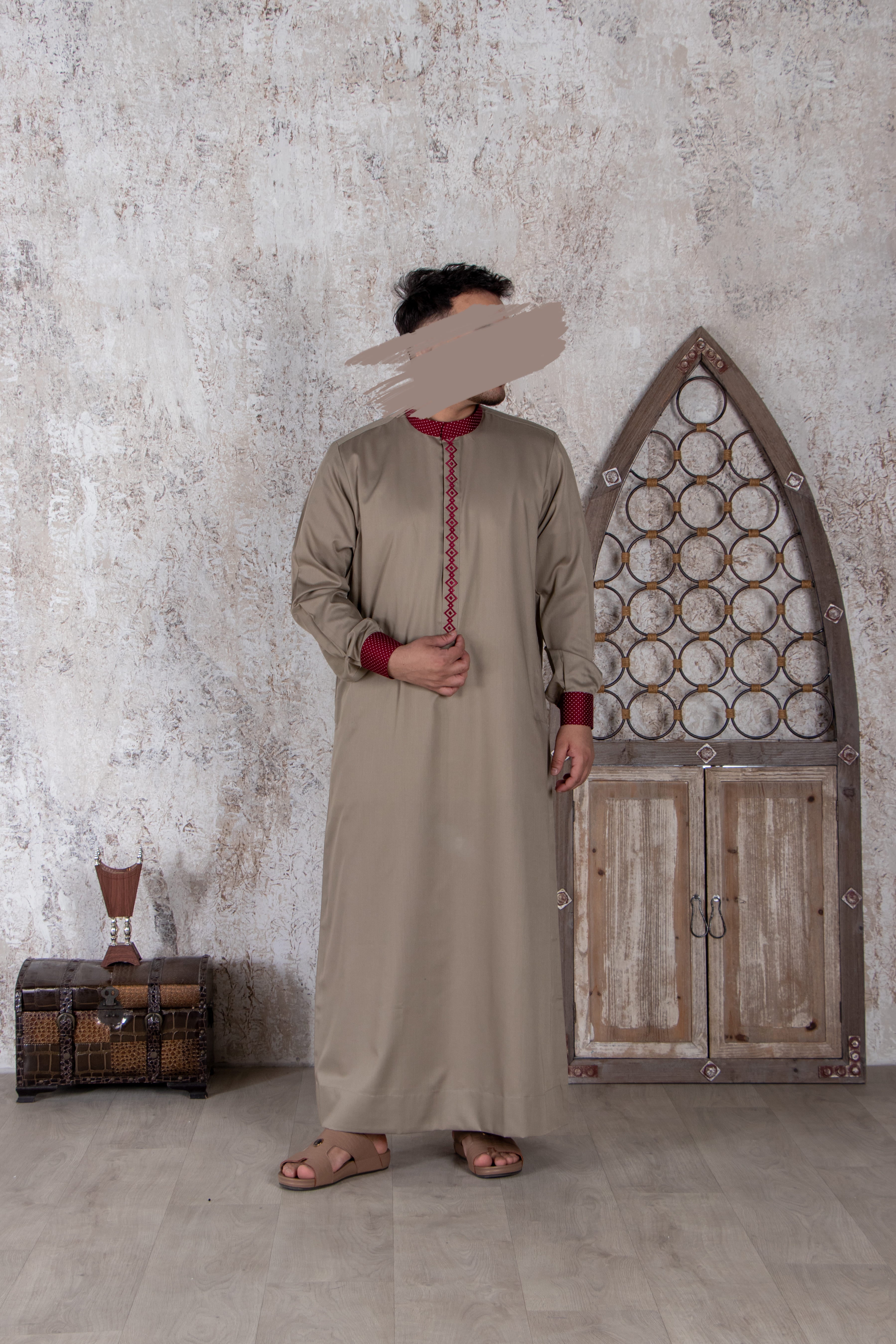 Khaki Maroon Thobe - Exclusive Thobe - Muslim Lifestyle Store