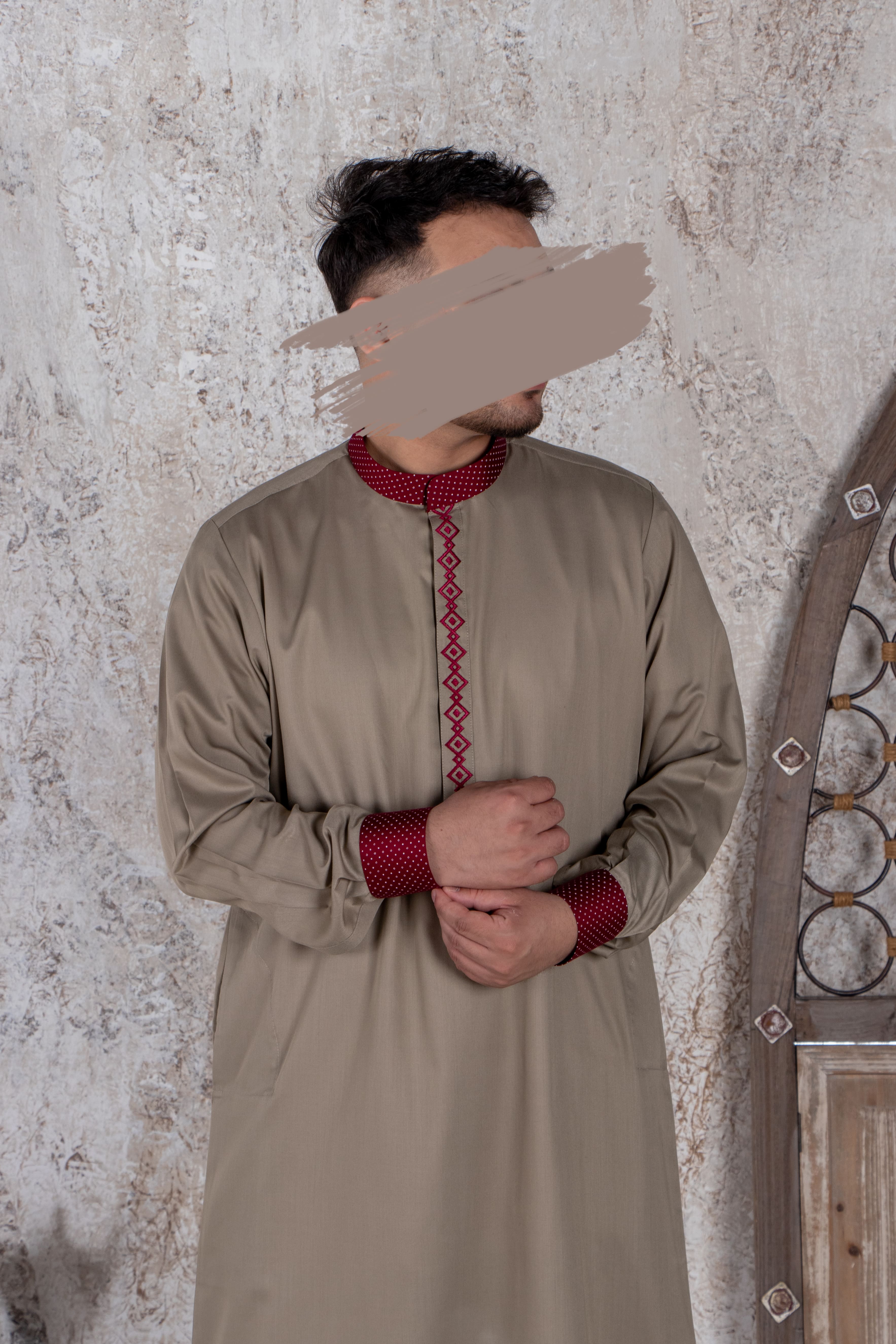 Khaki Maroon Thobe - Exclusive Thobe - Muslim Lifestyle Store