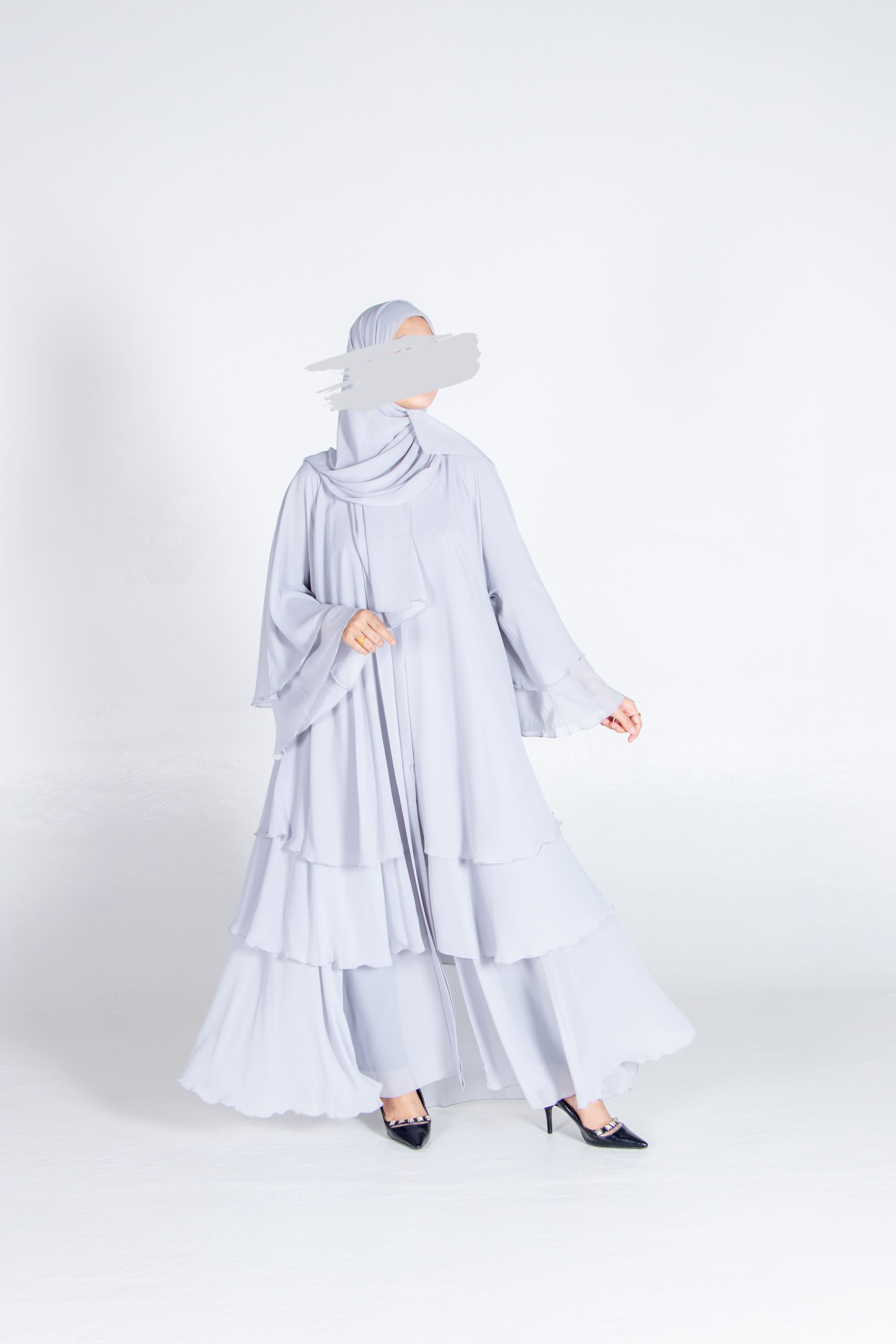 Light Grey Flare Abaya - Abaya - Muslim Lifestyle Store