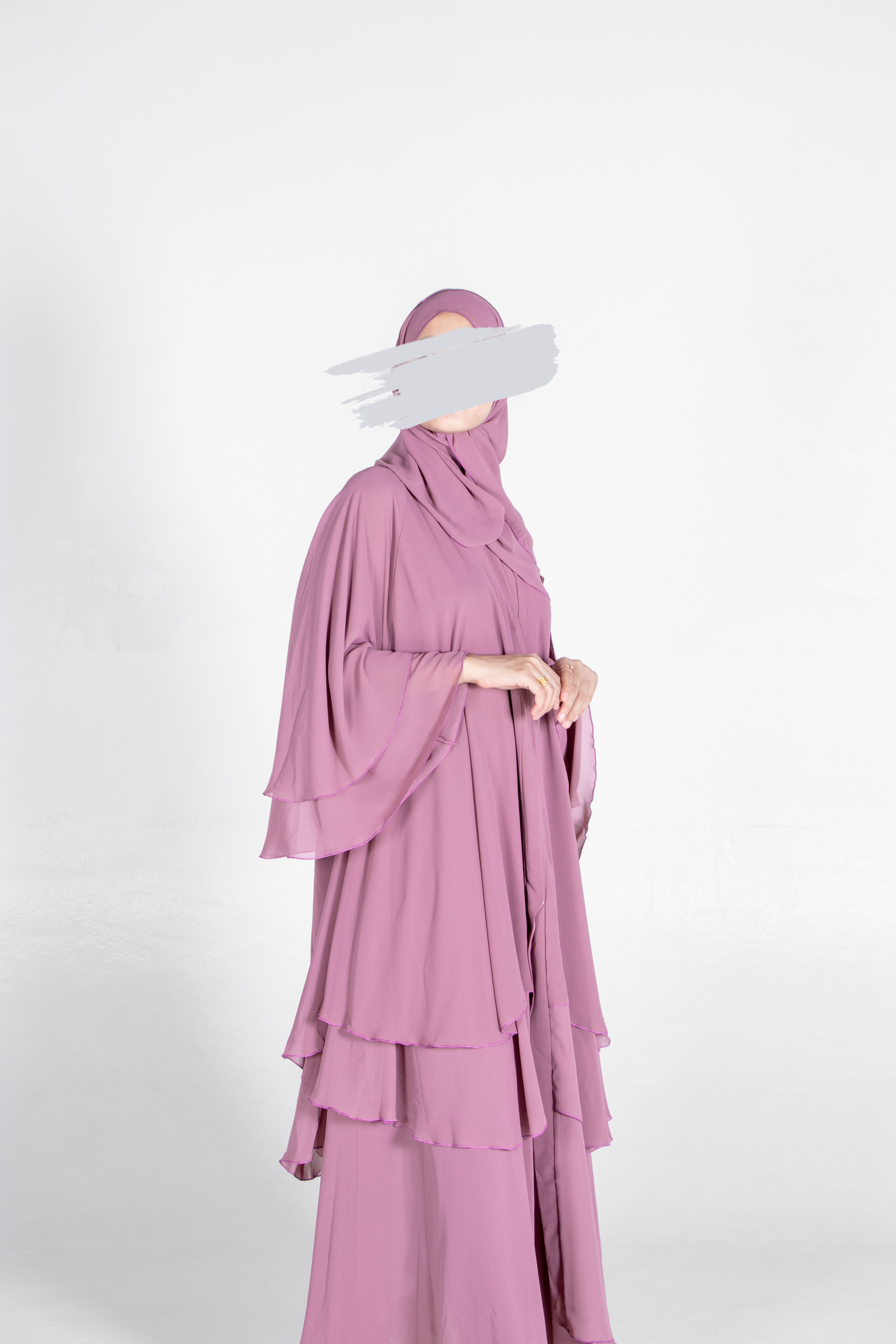 Grey Pink Flare Abaya - Abaya - Muslim Lifestyle Store