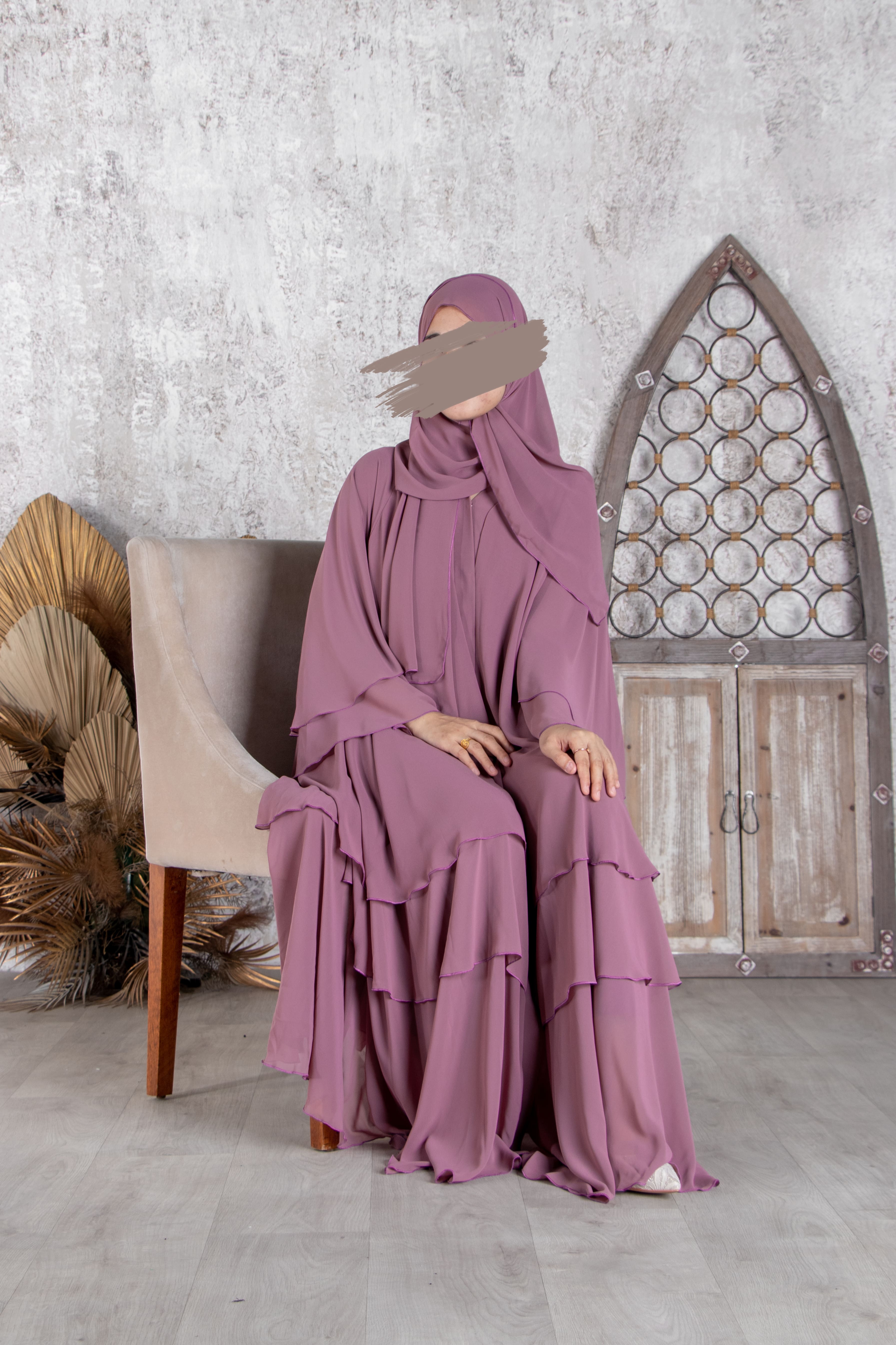 Grey Pink Flare Abaya - Abaya - Muslim Lifestyle Store