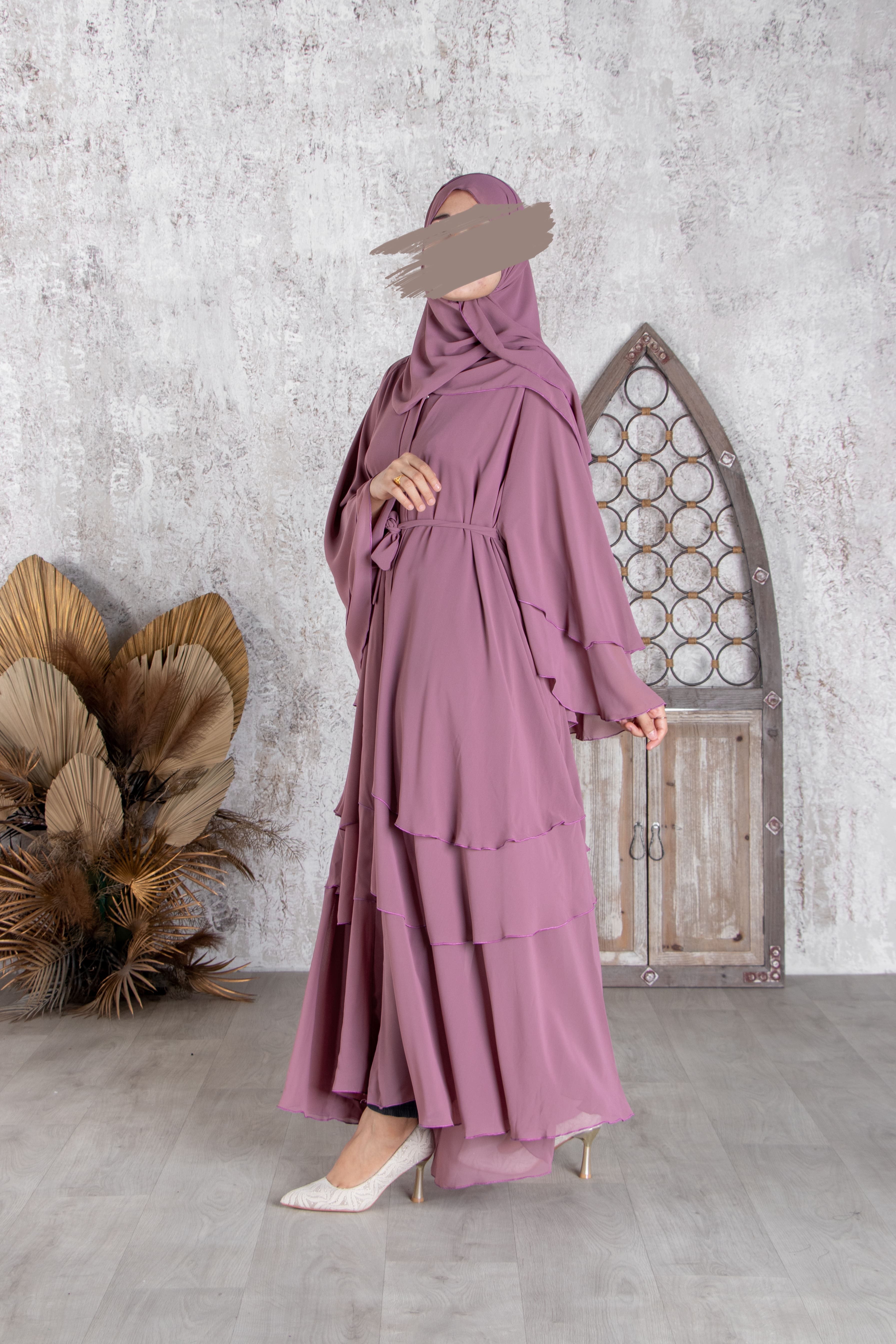 Grey Pink Flare Abaya - Abaya - Muslim Lifestyle Store
