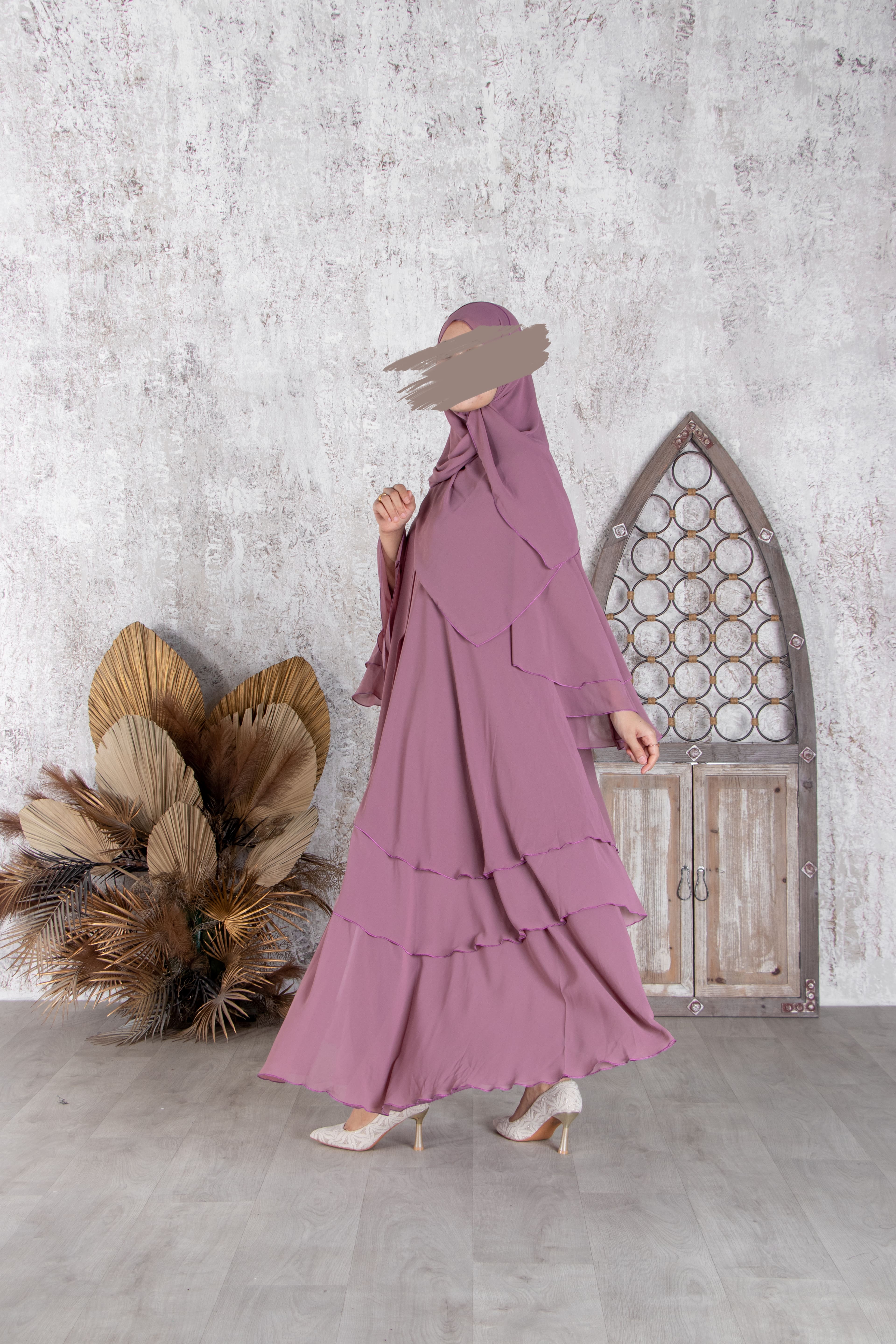 Grey Pink Flare Abaya - Abaya - Muslim Lifestyle Store