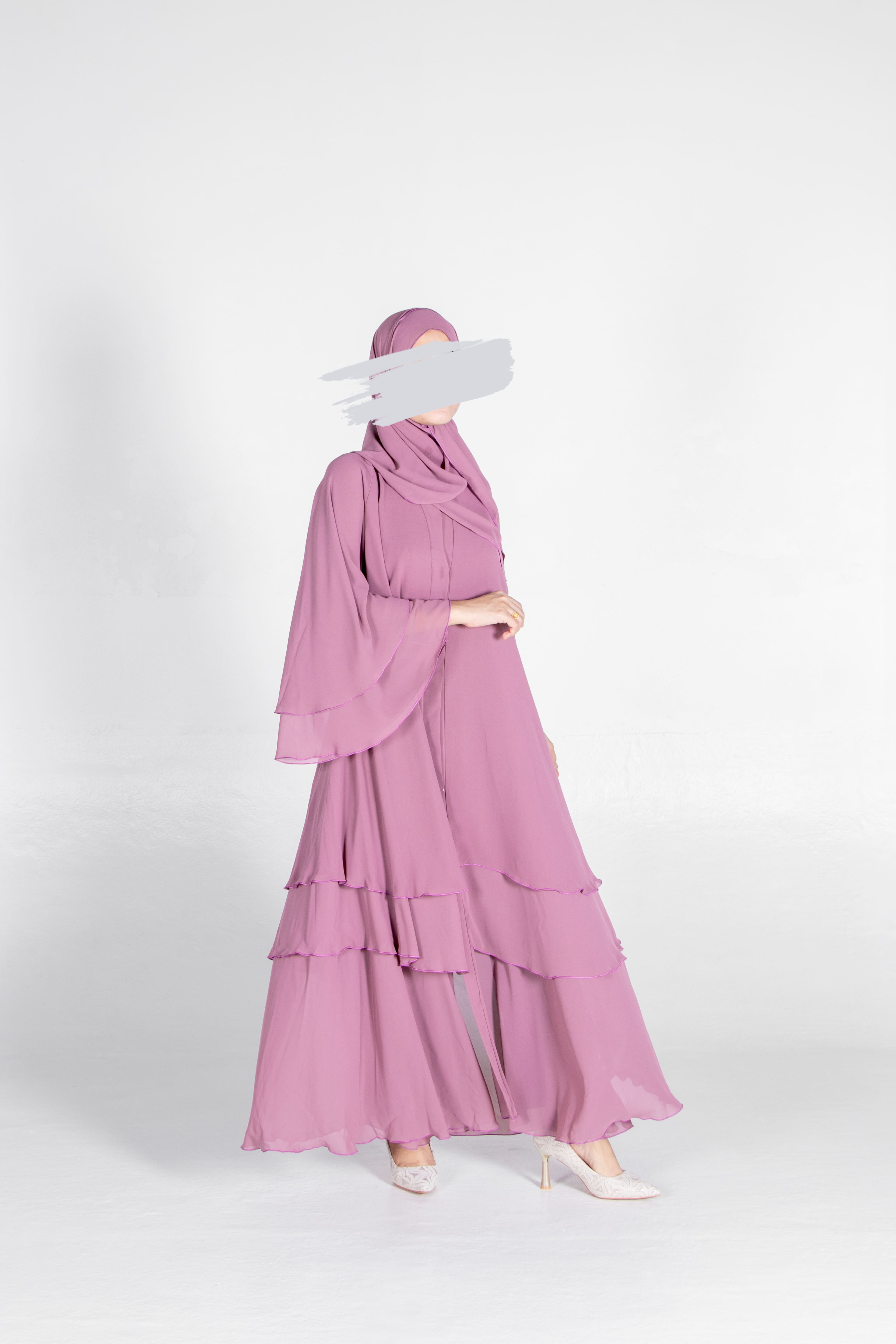 Grey Pink Flare Abaya - Abaya - Muslim Lifestyle Store