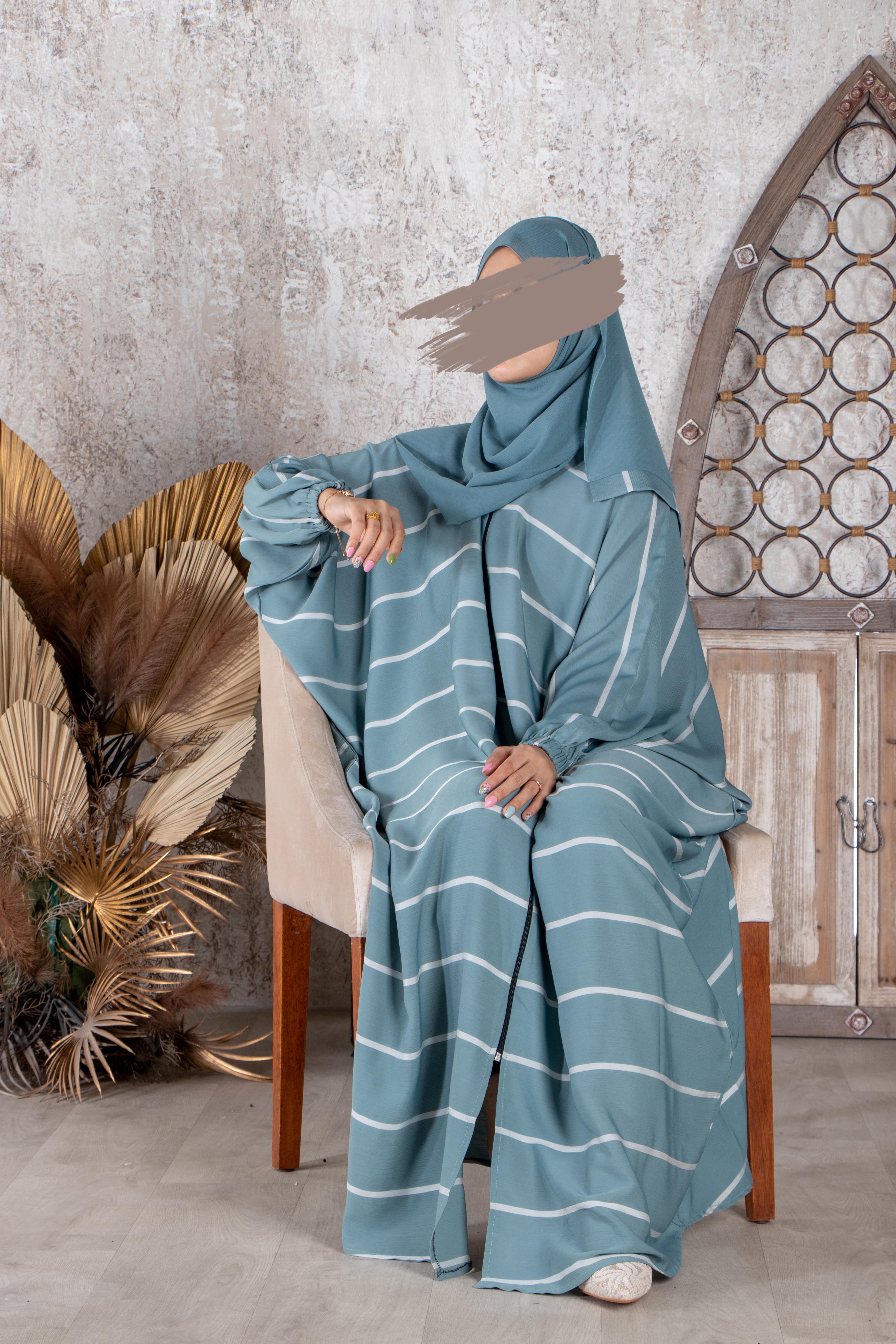 Aqua Stripe Kaftan - Kaftan - Muslim Lifestyle Store