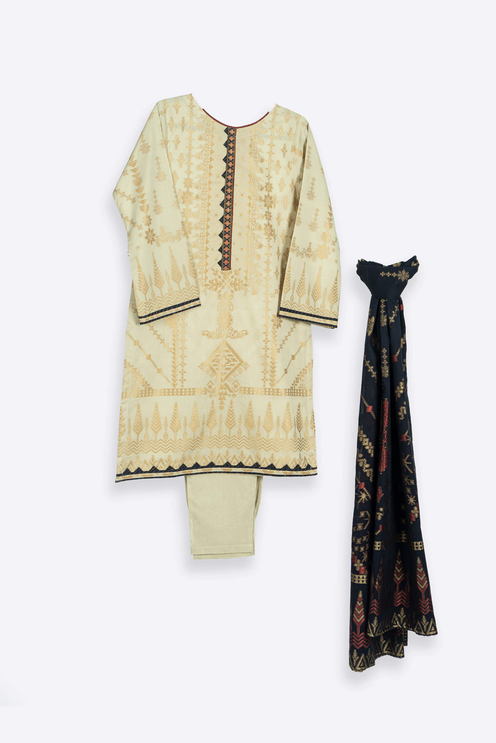 Cream Brocade Shalwar Kameez - Shalwar Kameez - Muslim Lifestyle Store